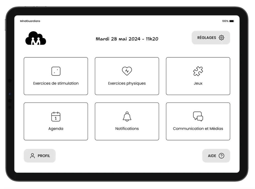 1ère version de l'écran d'accueil de l'application MindGuardians