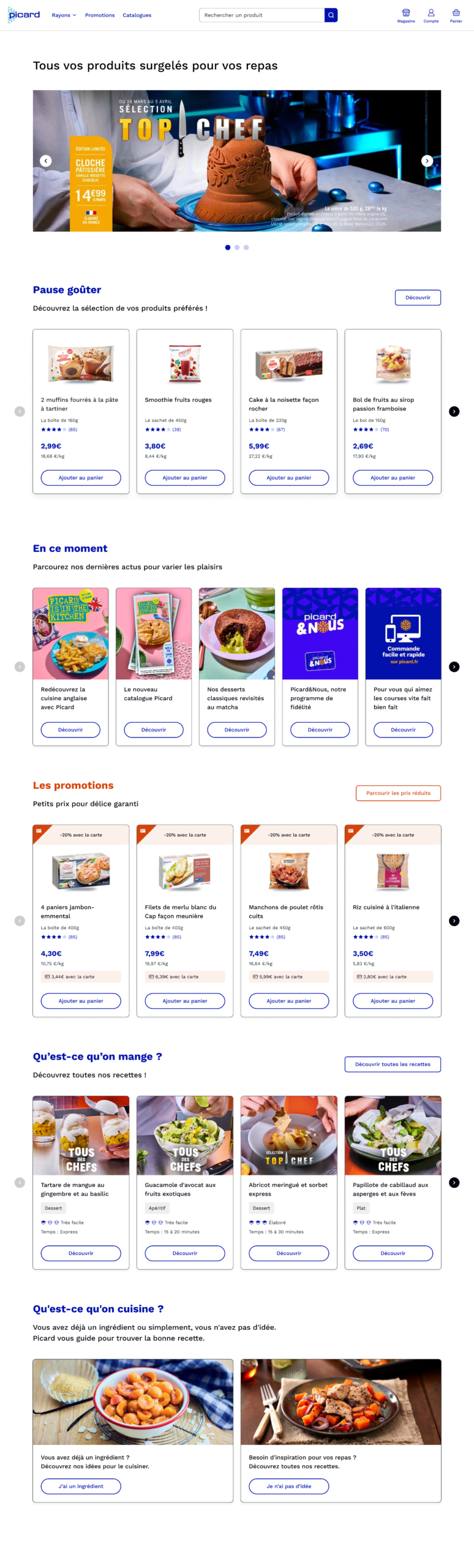 Maquette de la page d'accueil de Picard - Proposition de refonte