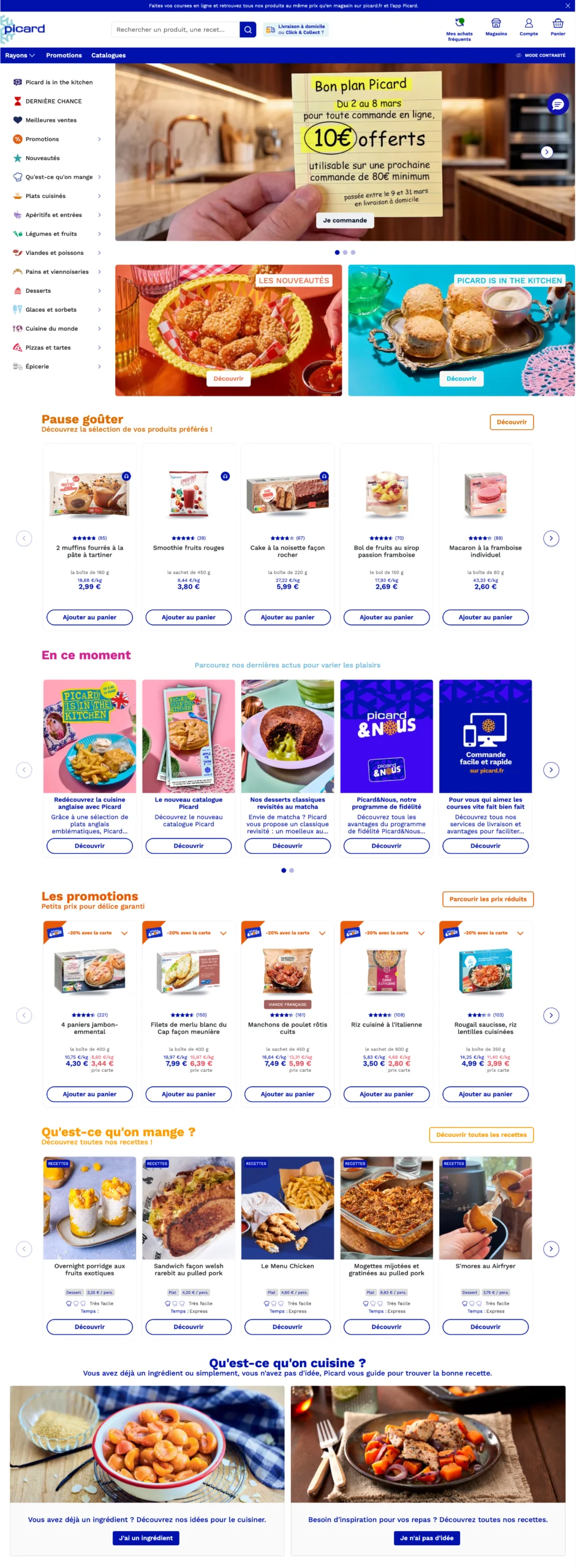 Page d'accueil de Picard existante