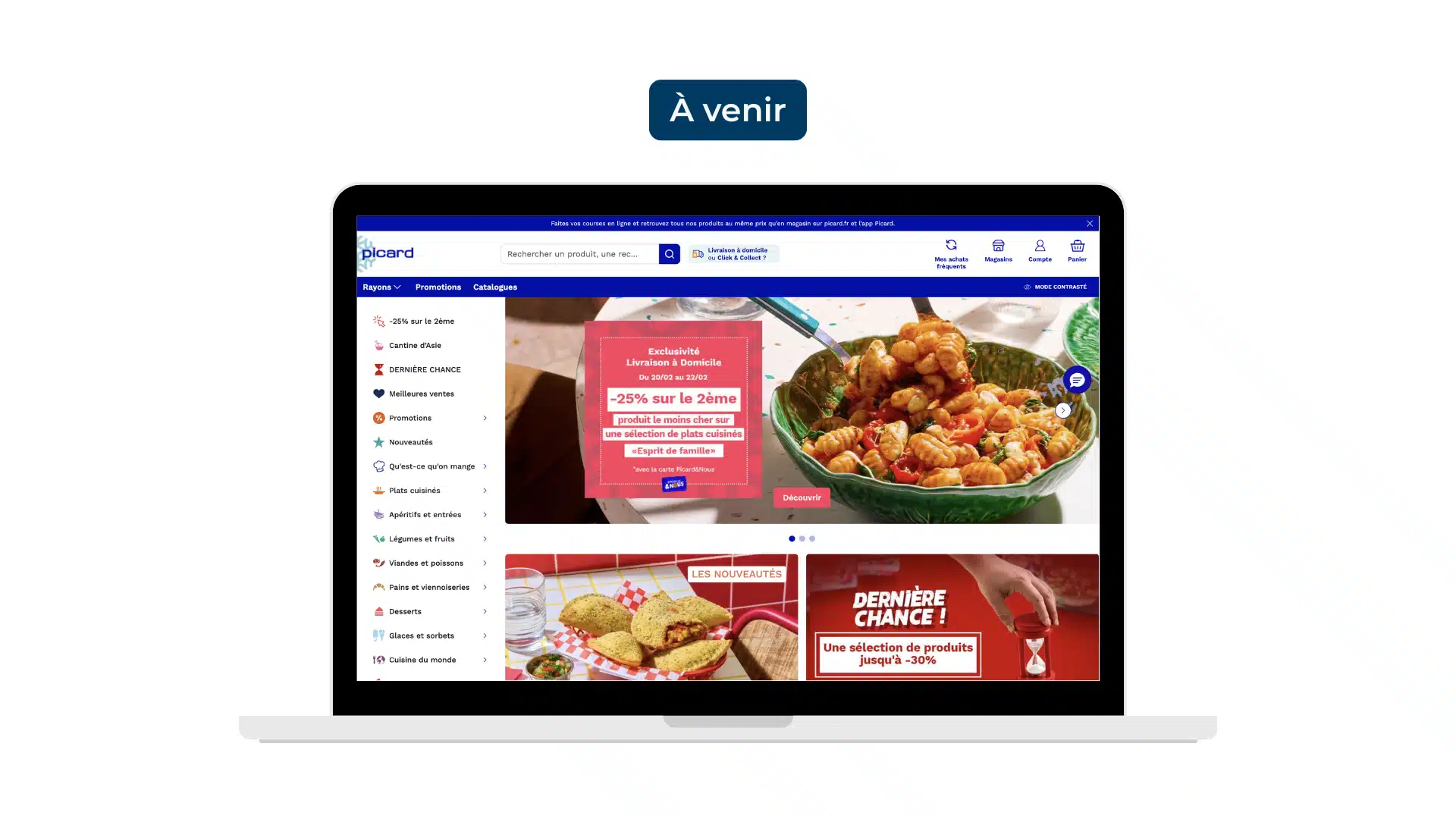 Capture d'écran du haut de la page d'accueil du site Picard