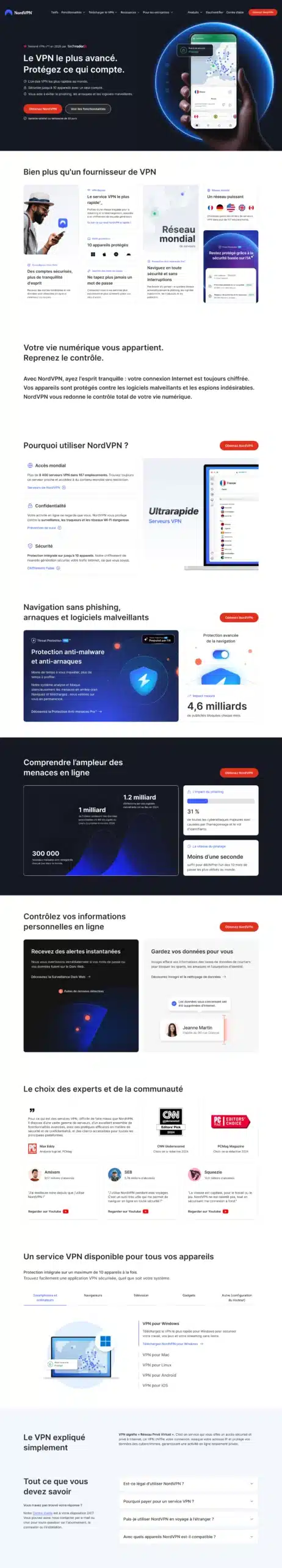Maquette de la page d'accueil de NordVPN - Proposition de refonte